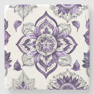Porta-copo De Pedra Crie Seu Próprio Mandala Talavera Lilás Roxo