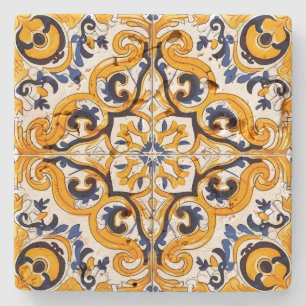 Porta-copo De Pedra Crie Seu Próprio Ornamental Azul Amarelo Vintage