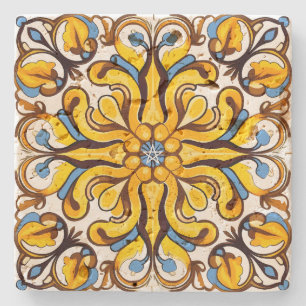 Porta-copo De Pedra Crie Seu Próprio Ornamental Vintage Azul Ocre