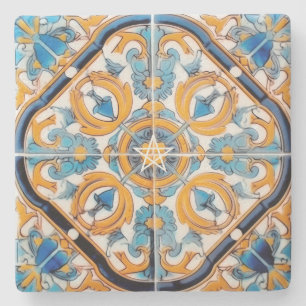 Porta-copo De Pedra Crie Seu Próprio Talavera Azul Dourado Amarelo Fal