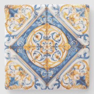 Porta-copo De Pedra Crie Seu Próprio Talavera Azul Dourado Falso