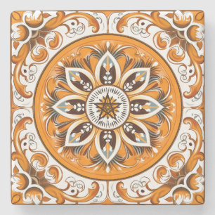 Porta-copo De Pedra Crie Sua Própria Flor de Mandala Laranja Pintada F