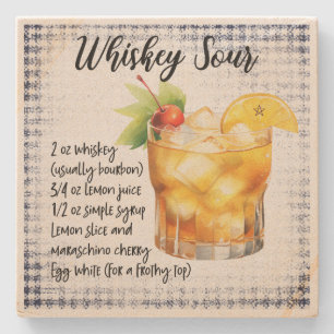 Porta-copo De Pedra Crie Sua Própria Receita de Whisky Sour com Xadrez