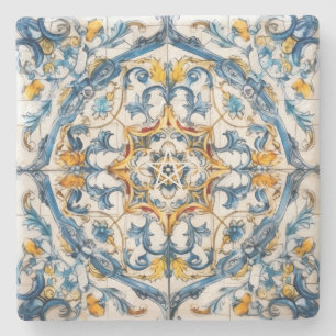 Porta-copo De Pedra Crie Sua Própria Talavera Pintada de Vermelho Azul
