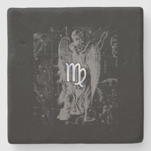 Porta-copo De Pedra Cromo como Virgo Zodiac Sinal em Hevélio em Preto