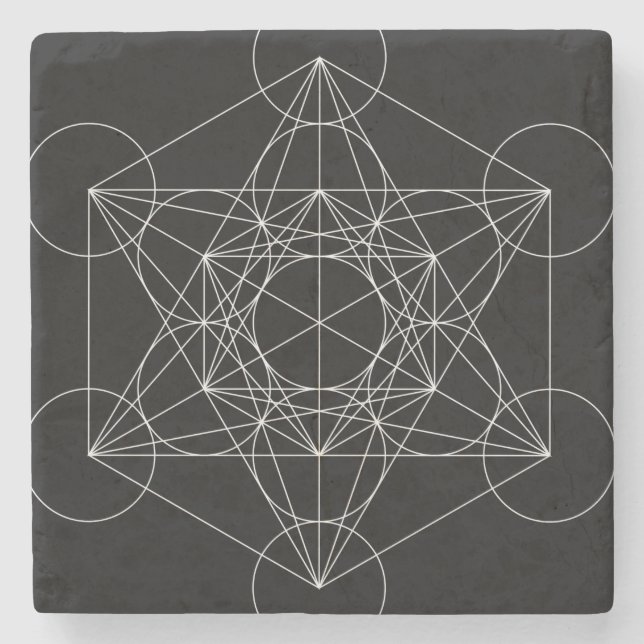 Porta-copo De Pedra Cubo de Metatron Preto & Branco (Frente)