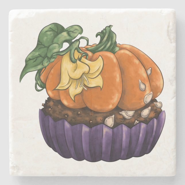 Porta-copo De Pedra Cupcake de abóbora (Frente)