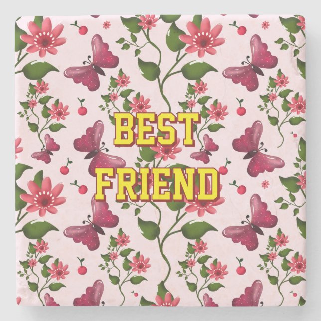 Porta-copo De Pedra Custom and personalized floral Butterfly pattern  (Frente)