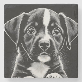 Porta-copo De Pedra Cute Black & White Puppy – Dog Lover Coasters