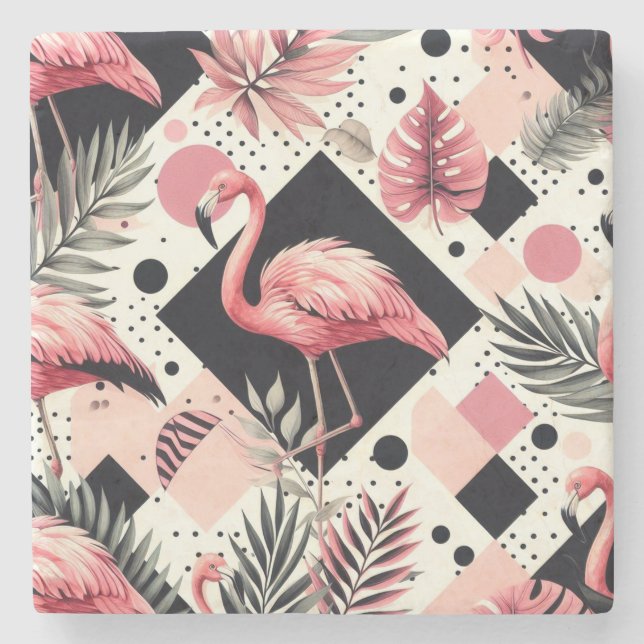 Porta-copo De Pedra Cute Flamingo Geométrico (Frente)