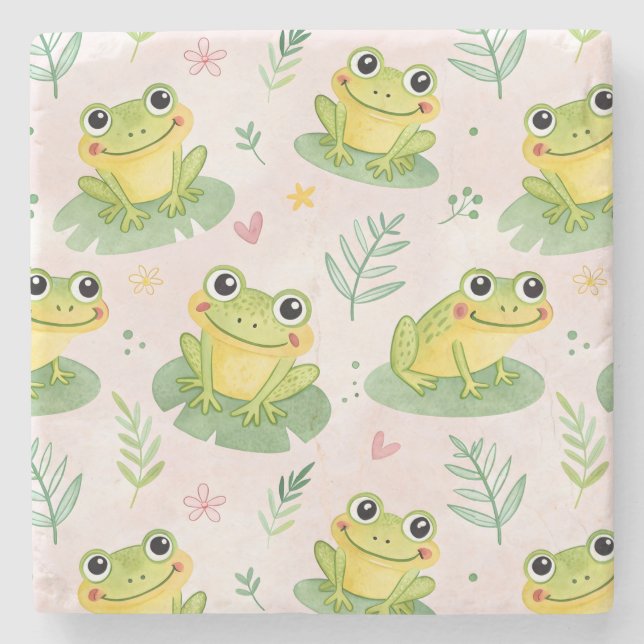 Porta-copo De Pedra Cute frogs Pattern (Frente)