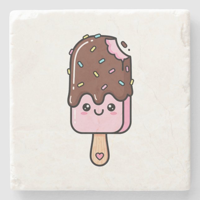Porta-copo De Pedra Cute Kawaii Smiling Popsicle (Frente)