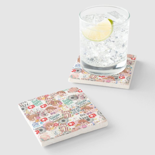 Porta-copo De Pedra Cute Motivational – Positive Quote Kawaii  (Lateral)