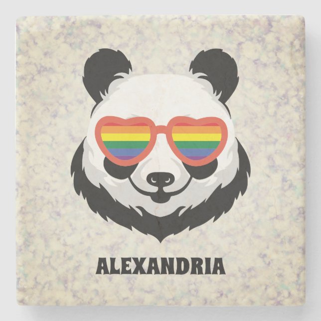 Porta-copo De Pedra Cute Panda Bear | Rainbow | LGBTQ (Frente)