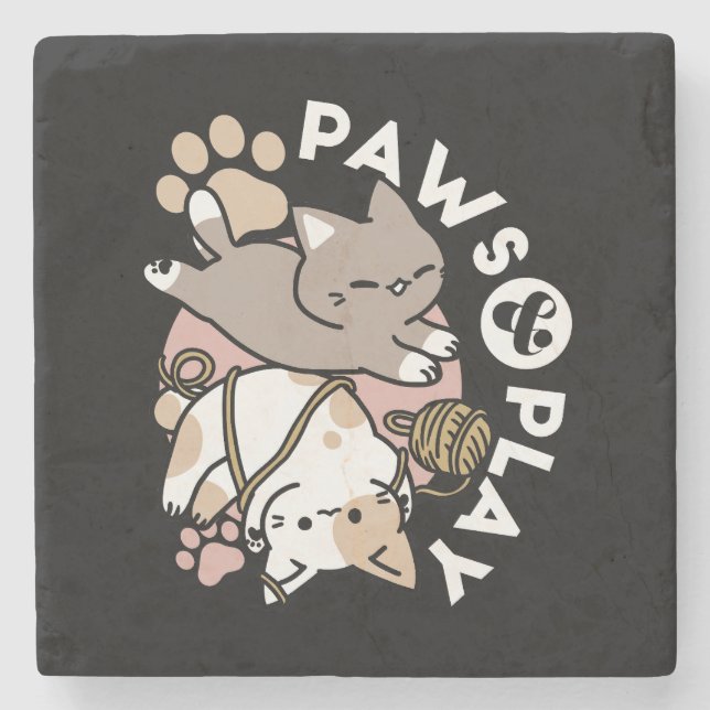 Porta-copo De Pedra Cute Playful Cats Design – Fun Paws and Play Art (Frente)