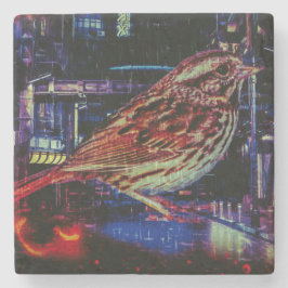 Porta-copo De Pedra Cyberpunk Sparrow em Neon Cityscape