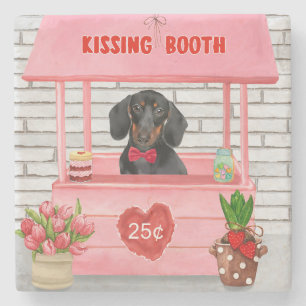 Porta-copo De Pedra Dachshund Dog Dia de os namorados Beijando Booth