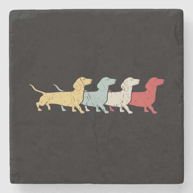 Porta-copo De Pedra Dachshund Retro Vintage (Frente)