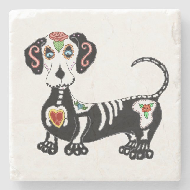 Porta-copo De Pedra Dachshund Sugar Skull (Frente)