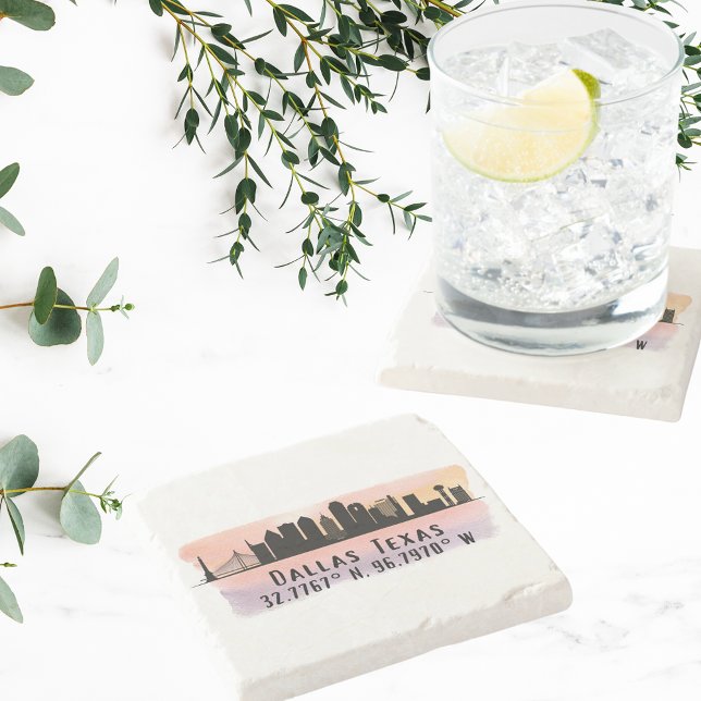 Porta-copo De Pedra Dallas TX Skyline Latitude e Longitude (Criador carregado)