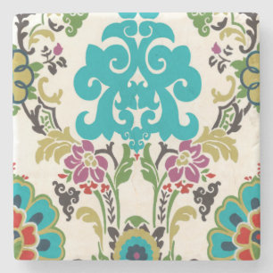 Porta-copo De Pedra Damask Floral Patternos Plum Turquoise