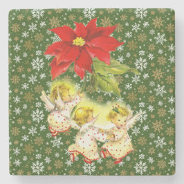 Porta-copo De Pedra Dançando anjos de bebês com flocos de neve em verd