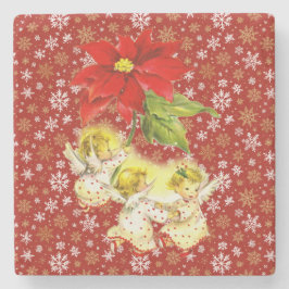 Porta-copo De Pedra Dançando anjos de bebês com flocos de neve em verm