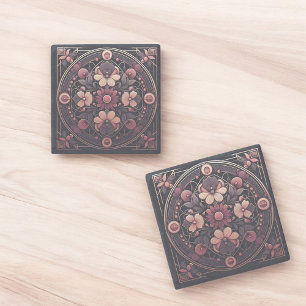 Porta-copo De Pedra Dark Romance Burgundy Art Deco Floral Summer