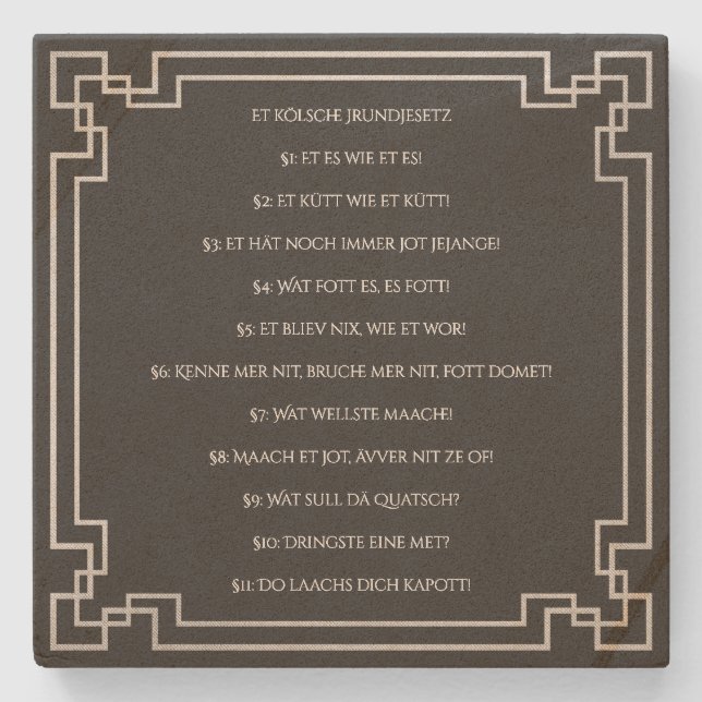 Porta-copo De Pedra Das Kölsche Grundgesetz – Köln Cologne Jugendstil (Frente)