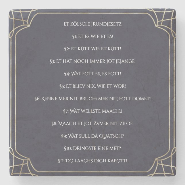 Porta-copo De Pedra Das Kölsche Grundgesetz – Köln Cologne Jugendstil (Frente)