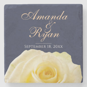 Porta-copo De Pedra Data De Casamento Da Noiva Floral De Rosa Amarela