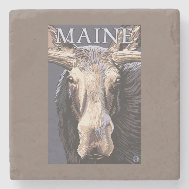Porta-copo De Pedra De MaineMoose fim acima (Frente)