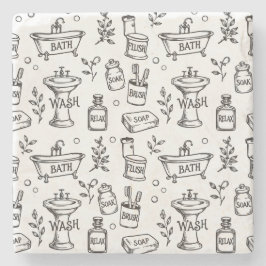 Porta-copo De Pedra Decoração de Banheiro Vintage - Branco/Preto