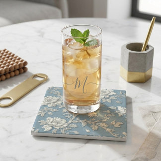 Porta-copo De Pedra Decoração de Bebidas Artísticas Azuis em Estilo Fr