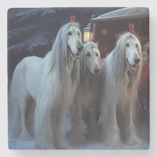 Porta-copo De Pedra Decoração de Natal Afghan Hound Neve Passeio de Tr