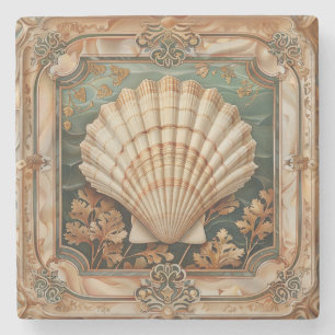 Porta-copo De Pedra Decorativo de Arte Nouveau de Seashell Elegante