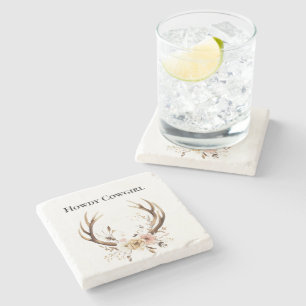 Porta-copo De Pedra Deer Antlers Cowgirl Pink Floral