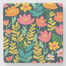 Porta-copo De Pedra Deixa flores design coloridas