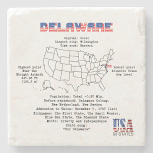 Porta-copo De Pedra Delaware estado americano em um mapa e informações