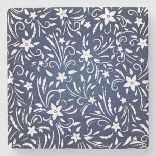 Porta-copo De Pedra Denim Blooms: Padrão Floral Fundo