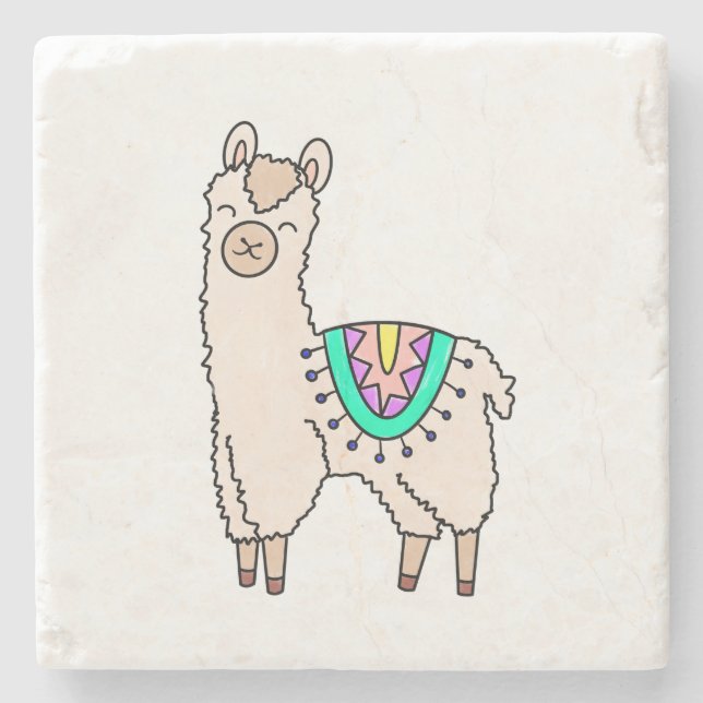 Porta-copo De Pedra desenho animado feliz lama alpaca (Frente)