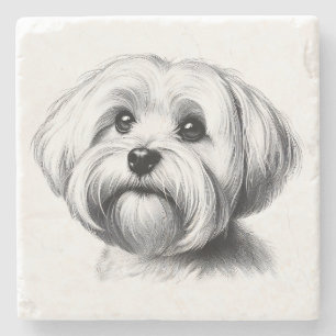 Porta-copo De Pedra Desenho de Cão Maltês