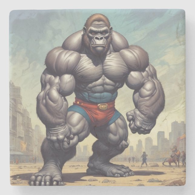 Porta-copo De Pedra Desenho de Cartoons de Pop de Gorilla Bodybuilder (Frente)