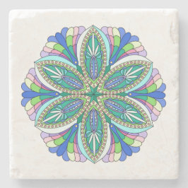 Porta-copo De Pedra Desenho de Mandala em tons pastel suaves