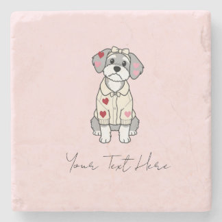 Porta-copo De Pedra Desenho de schnauzer de coração amoroso fofo com o