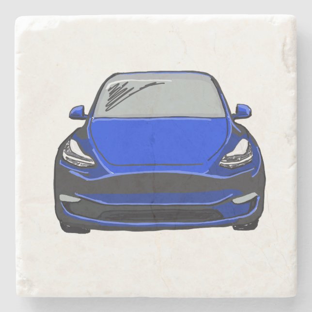 Porta-copo De Pedra Desenho do veículo elétrico azul SUV (Frente)