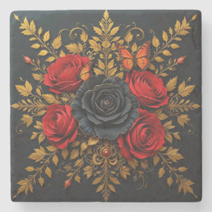 Porta-copo De Pedra Desenho Floral Elegante