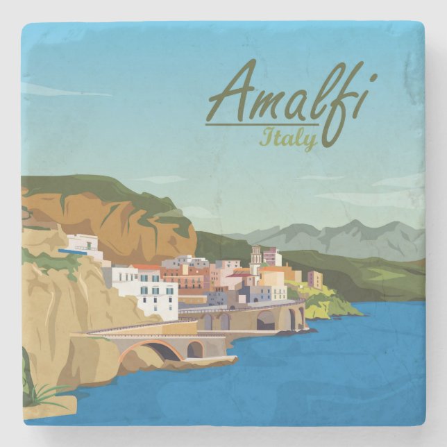 Porta-copo De Pedra Desenho Mão Amalfi Itália Paisagem (Frente)