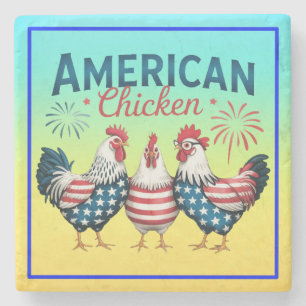 Porta-copo De Pedra Desenho Patriótico Americano de Frango de 4 de Jul
