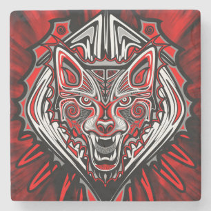 Porta-copo De Pedra Desenho Totêmico Tribal Haida de Lobo